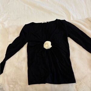 Wilfred long sleeve black top with flower detail